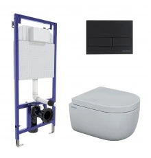 Комплект для монтажа  подвесного унитаза: инсталляция NOVUM525, кнопка L5 Soft Touch черная, унитаз