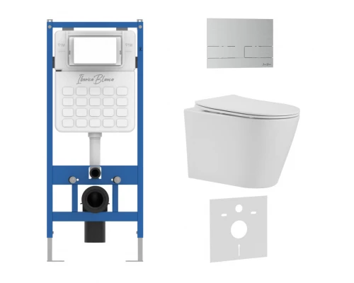 Комплект 3в1 IBERICA BLANCA инсталляция SILENCIO, унитаз BURGOS ALTO белый, кнопка смыва INOX-S хром матовый (IB001.BRA.231.1601)