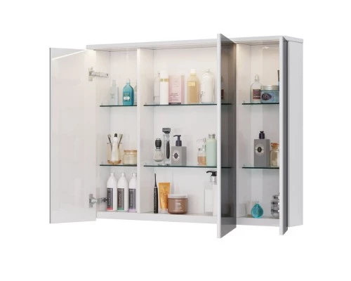 Шкаф зеркальный Lemark ZENON 100х80 см 3-х дверный, с козырьком-подсветкой, с розеткой, цвет корпуса