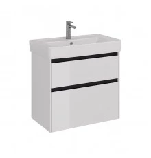 Тумба Lemark COMBI 80 см под 1 раковину, подвесная/напольная, 2 ящика, цвет планки: Чёрный, цвет кор