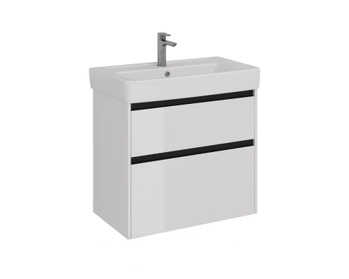 Тумба Lemark COMBI 80 см под 1 раковину, подвесная/напольная, 2 ящика, цвет планки: Чёрный, цвет кор