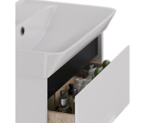 Тумба Lemark COMBI 60 см под 1 раковину, подвесная/напольная, 2 ящика, цвет планки: Чёрный, цвет кор