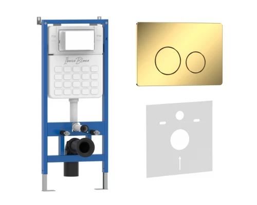 Комплект 2в1 IBERICA BLANCA инсталляция SILENCIO, кнопка смыва INOX-O золото глянцевое (IB001.816)