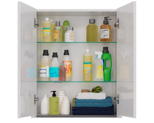 Шкаф Lemark BUNO 60 см подвесной, 2-х дверный, цвет планки: Серый, цвет корпуса, фасада: Белый гляне