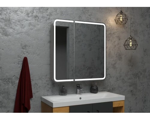 Зеркало-шкаф Elliott LED 800х800 с датчиком движения, розеткой