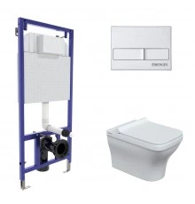 Комплект: инсталляция NOVUM кнопка L2 матовый хром, унитаз Strati Rimless, сиденье дюропласт Strati