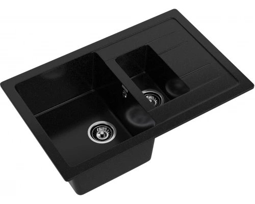GRANFEST Мойка композит QUADRO GF-Q--775KL 1.5-чаш+крыло 775*500мм   черный арт.GF-