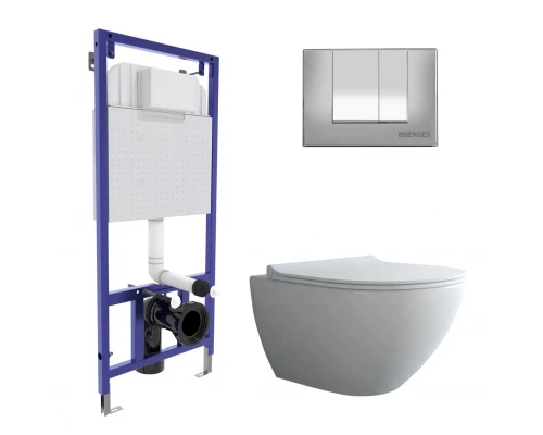 Комплект: инсталляция NOVUM, кнопка S3, унитаз PUMA XL Rimless, сиденье дюропласт Toma Slim SO, BERG