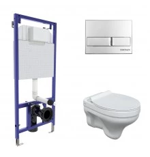 Комплект: инсталляция NOVUM, кнопка L3 глянцевый хром, унитаз ALBIT S, сиденье дюропласт Top Slim SO