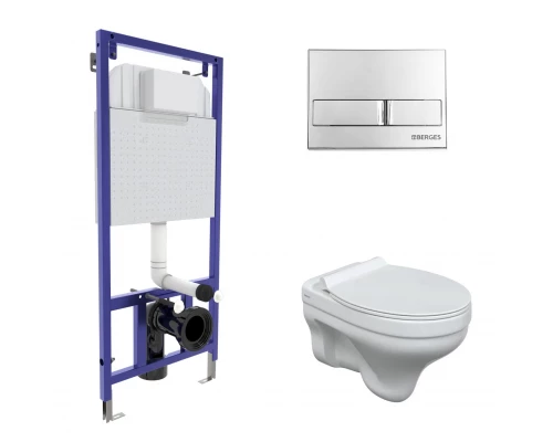 Комплект: инсталляция NOVUM, кнопка L3 глянцевый хром, унитаз ALBIT S, сиденье дюропласт Top Slim SO