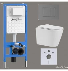 Комплект 3в1 IBERICA BLANCA инсталляция SILENCIO, унитаз BURGOS ALTO белый, кнопка смыва INOX-C вороненая сталь (IB001.BRA.231.1180)