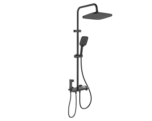 Душевая стойка PULSAR на 4 потребителя, с термостатом, оружейная сталь, BERGES