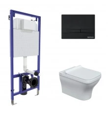 Комплект: инсталляция NOVUM кнопка F5 черная Soft Touch, унитаз Strati Rimless, сиденье дюропласт St