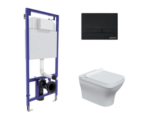 Комплект: инсталляция NOVUM кнопка F5 черная Soft Touch, унитаз Strati Rimless, сиденье дюропласт St