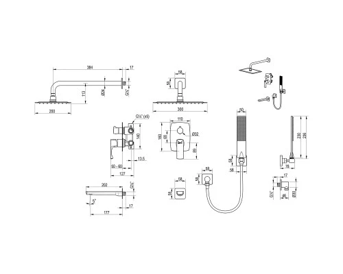 Ursus Смеситель для ванны и душа встраиваемый с дополнительной 1-функц. лейкой, матовое золото