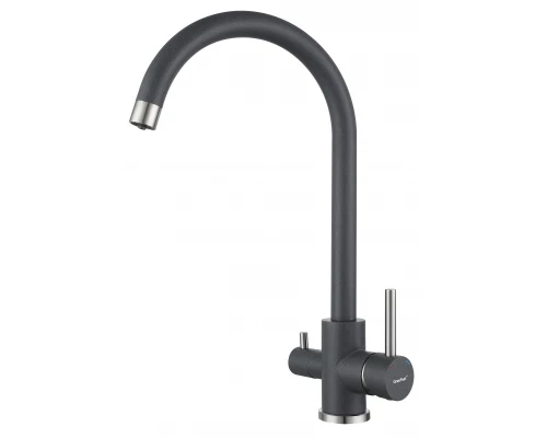 GRANFEST QUARZ  Смеситель для кухни U-обр. с краном питьевой воды D-35мм (темно-серый)