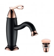 Prime Смеситель для раковины, монолит.излив 132мм д.клап.C/C, р/ОД, черный/роз.золото, LM, LM6106BRG