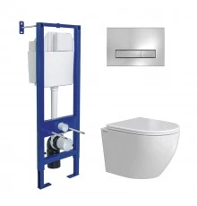 Комплект: инсталляция АТОМ Line кнопка хром глянец, унитаз OKUS Rimless 49 см, сиденье дюропласт мик