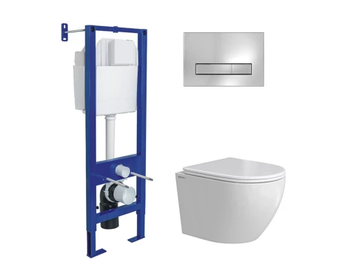 Комплект: инсталляция АТОМ Line кнопка хром глянец, унитаз OKUS Rimless 49 см, сиденье дюропласт мик