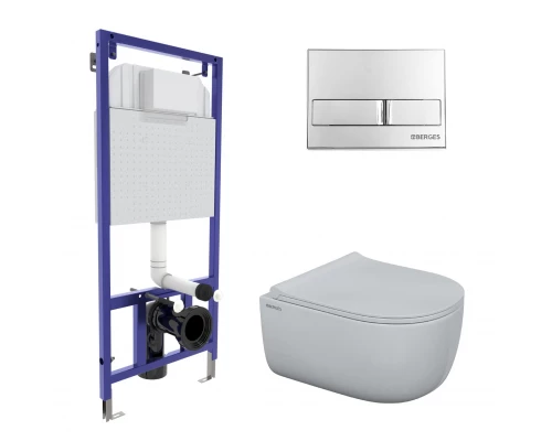 Комплект для монтажа  подвесного унитаза: инсталляция NOVUM525, кнопка L3 хром глянец, унитаз EGO Ri