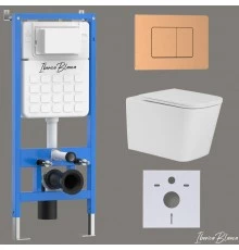 Комплект 3в1 IBERICA BLANCA инсталляция SILENCIO, унитаз TOLEDO ALTO белый, кнопка смыва INOX-C розовое золото матовое (IB001.TLA.234.1172)