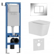 Комплект 3в1 IBERICA BLANCA инсталляция SILENCIO MINI, унитаз TOLEDO ALTO белый, кнопка смыва INOX-C хром глянцевый (IB.001M.TLA.234.1131)