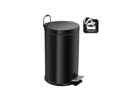 Ведро-контейнер для мусора с педалью 12 л, микролифт, черное,  BERGES