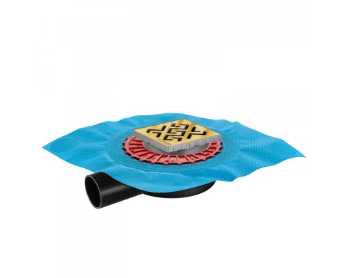 Трап водосток ZENTRUM Antik 100х100, золото глянец, выпуск D50 H65 боковой, BERGES