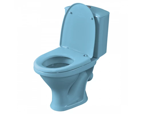 Унитаз-компакт "Вест" косой выпуск, с кнопочной арматурой и сиденьем, голубой SANTERI