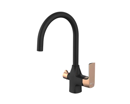 Ursus Смеситель для кухни, выс.пов.излив 203мм фильтр.воды, р/ОД, черный/золото, LM, LM7261BLR