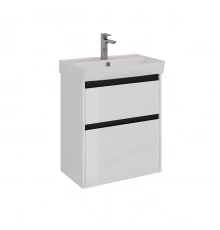 Тумба Lemark COMBI 60 см под 1 раковину, подвесная/напольная, 2 ящика, цвет планки: Чёрный, цвет кор