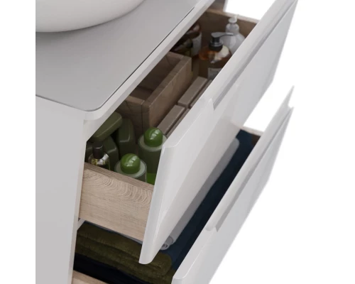 Тумба Lemark MIANO 60 см под 1 раковину, подвесная, 2 ящика, цвет корпуса, фасада: Белый глянец