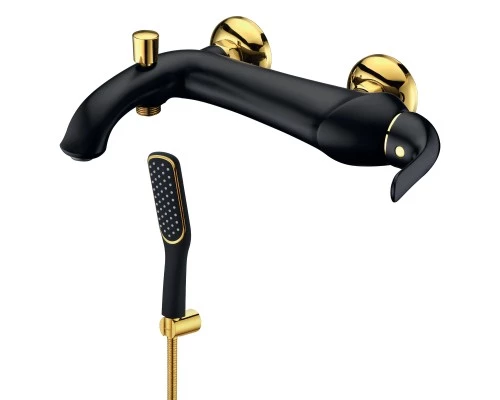 Swan Смеситель для ванны, монолитный излив 189мм, р/ОД, черный/золото, LM, LM5402BG