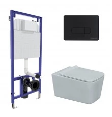 Комплект для монтажа подвесного унитаза: инсталляция NOVUM525, кнопка D5 Soft Touch черная, унитаз F