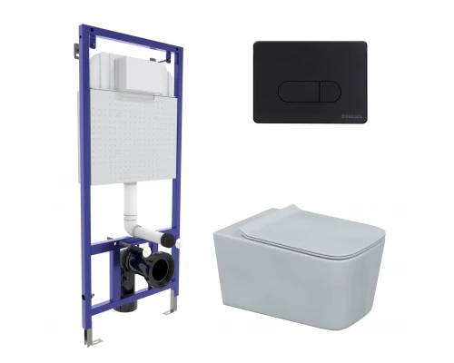 Комплект для монтажа подвесного унитаза: инсталляция NOVUM525, кнопка D5 Soft Touch черная, унитаз F