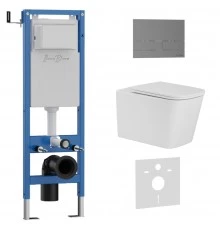 Комплект 3в1 IBERICA BLANCA инсталляция SILENCIO MINI, унитаз TOLEDO ALTO белый, кнопка смыва INOX-S вороненая сталь (IB.001M.TLA.234.1602)