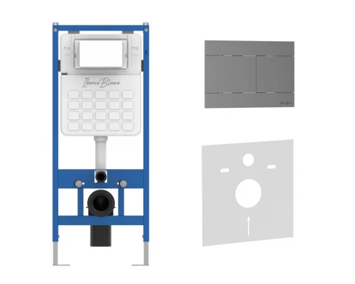 Комплект 2в1 IBERICA BLANCA инсталляция SILENCIO, кнопка смыва INOX-R вороненая сталь (IB001.015.02)