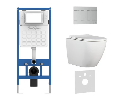 Комплект 3в1 IBERICA BLANCA инсталляция SILENCIO, унитаз BILBAO ALTO белый, кнопка смыва INOX-R хром матовый (IB001.BLA.234.1501)