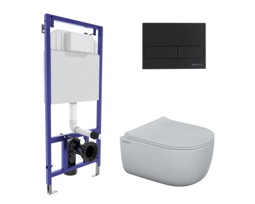 Комплект для монтажа  подвесного унитаза: инсталляция NOVUM525, кнопка L5 Soft Touch черная, унитаз