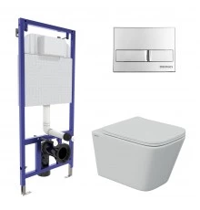 Комплект для монтажа  подвесного унитаза: инсталляция NOVUM525, кнопка L3 хром глянец,  унитаз FLOE