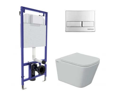 Комплект для монтажа  подвесного унитаза: инсталляция NOVUM525, кнопка L3 хром глянец,  унитаз FLOE