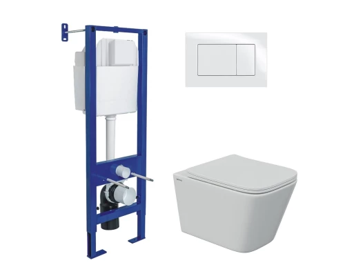 Комплект: инсталляция АТОМ белая, унитаз FLOE S Rimless 51 см, сидение дюропласт Floe S Slim SO, мик