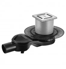 Трап водосток PLATZ Norma 100х100, матовый хром, S-сифон D50 H60 боковой, BERGES