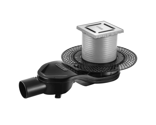 Трап водосток PLATZ Norma 100х100, матовый хром, S-сифон D50 H60 боковой, BERGES