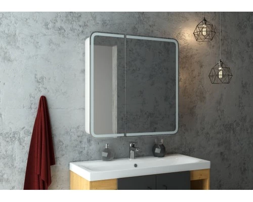 Зеркало-шкаф Elliott LED 800х800 с датчиком движения, розеткой
