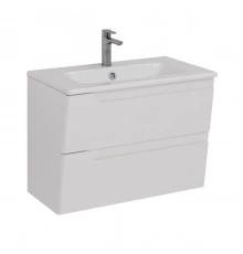 Тумба Lemark MIANO 80 см под 1 раковину, подвесная, 2 ящика, цвет корпуса, фасада: Белый глянец
