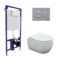 Комплект для монтажа  подвесного унитаза: инсталляция NOVUM525, кнопка О2 матовый хром, унитаз VENTA