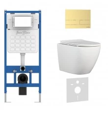 Комплект 3в1 IBERICA BLANCA инсталляция SILENCIO, унитаз BILBAO ALTO белый, кнопка смыва INOX-S золото матовое (IB001.BLA.234.1603)