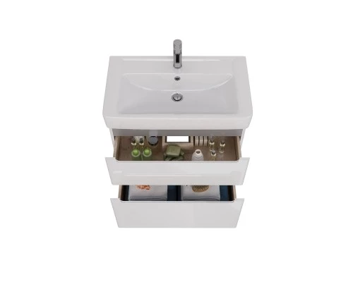 Тумба Lemark BUNO 80 см под 1 раковину, подвесная/напольная, 2 ящика, цвет планки: Серый, цвет корпу