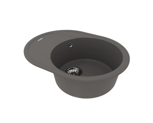 Кухонная мойка Lemark LACHA 620 врезная овальная с крылом из кварцгранита, Серый шёлк